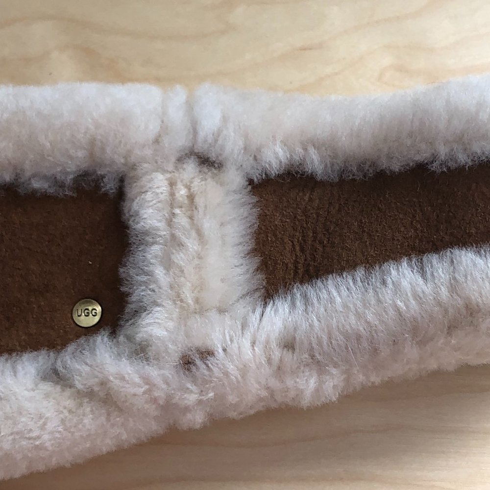 UGG Chestnut Suede Shearling Headband with Cream Trim - Picture 5 of 9